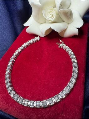 Bracelet Genuine Diamond 925 Sterling Silver Tennis Bracelet Safety Clasp